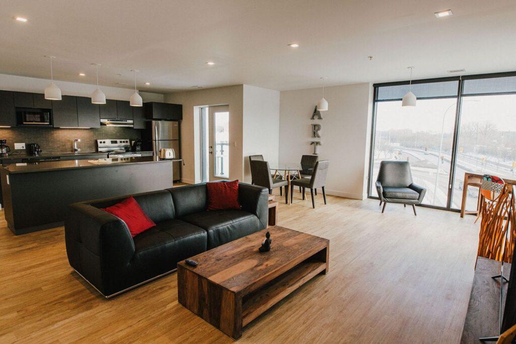 living room of one of our furnished apartments in Winnipeg