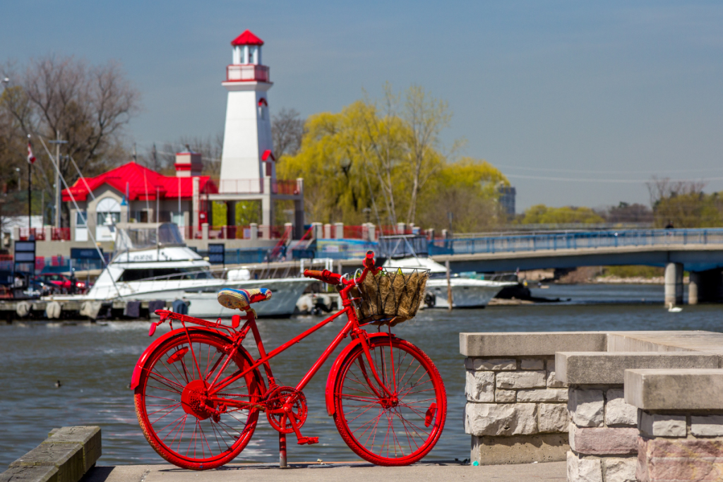 Red bike modern art in Mississauga Port Credit 