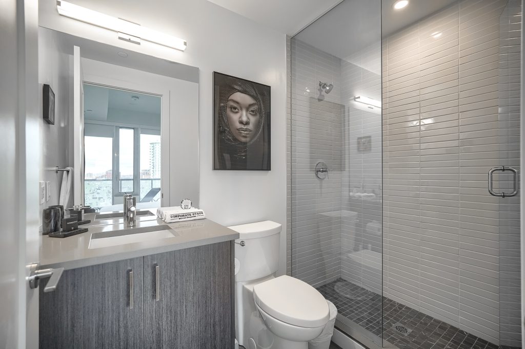 bathroom of furnished apartment in immix toronto - 2 bedrooms