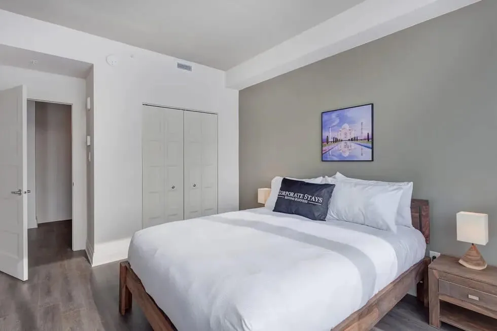 Bedroom in one of our pet friendly apartments in Laval Quebec