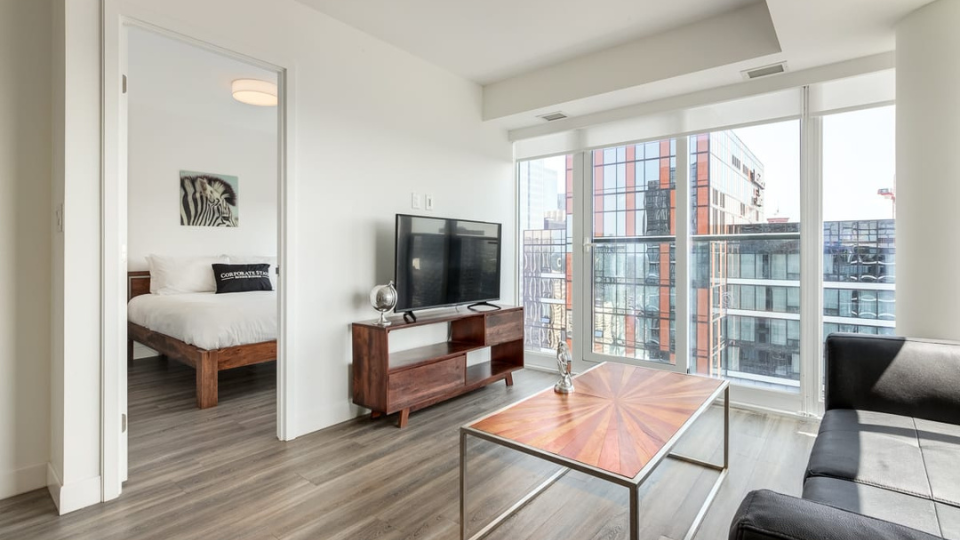 Sitting room of our Sodo rental apartment in Calgary. 